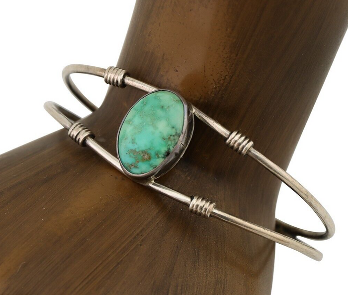 Navajo Cuff Bracelet 925 Silver Natural Blue Turquoise Native American C.80's
