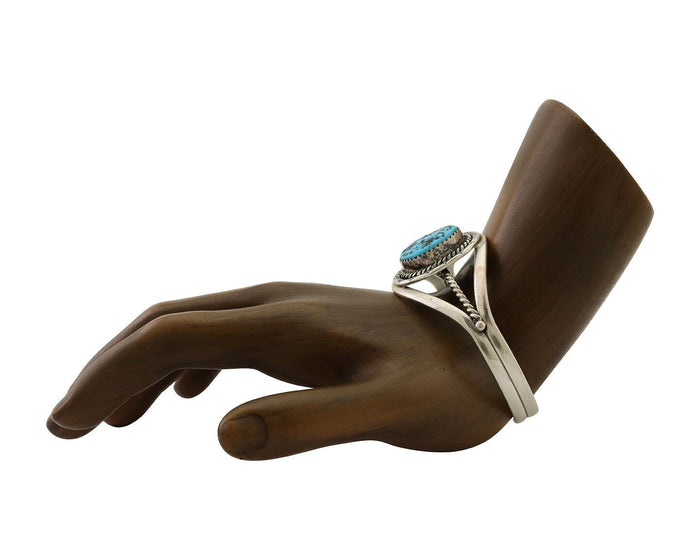 Navajo Cuff Bracelet 925 Silver Natural Blue Turquoise Native American C.80's