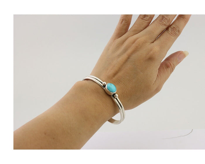 Navajo Cuff Bracelet 925 Silver Natural Blue Turquoise Native American C.80's
