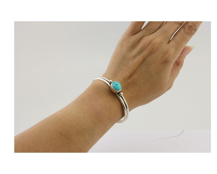 Navajo Cuff Bracelet 925 Silver Natural Blue Turquoise Native American C.80's