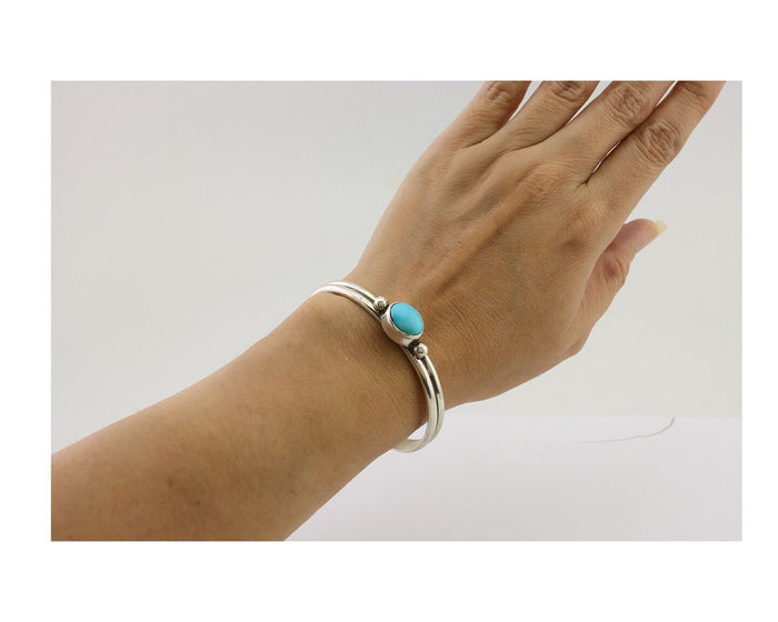 Navajo Cuff Bracelet 925 Silver Natural Blue Turquoise Native American C.80's