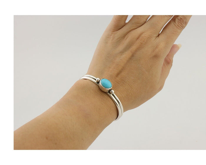Navajo Cuff Bracelet 925 Silver Natural Blue Turquoise Native American C.80's