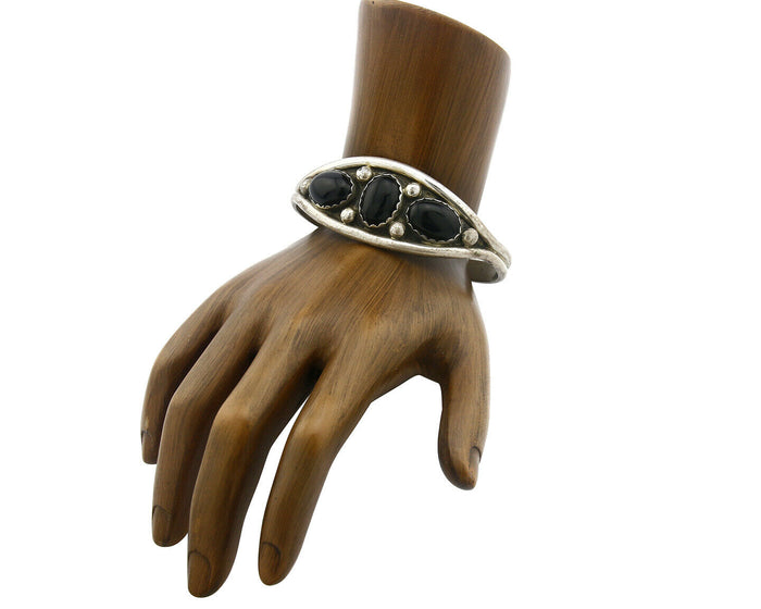 Navajo Cuff Bracelet .925 Silver Onyx Native American C.80's