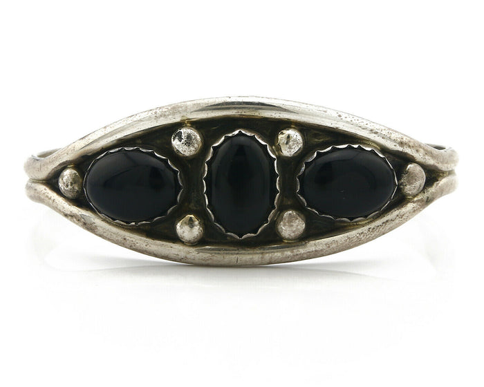 Navajo Cuff Bracelet .925 Silver Onyx Native American C.80's