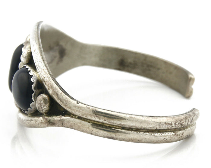 Navajo Cuff Bracelet .925 Silver Onyx Native American C.80's
