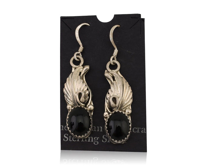 Navajo Dangle Earrings 925 Silver Black Onyx Native American Artist C.80's