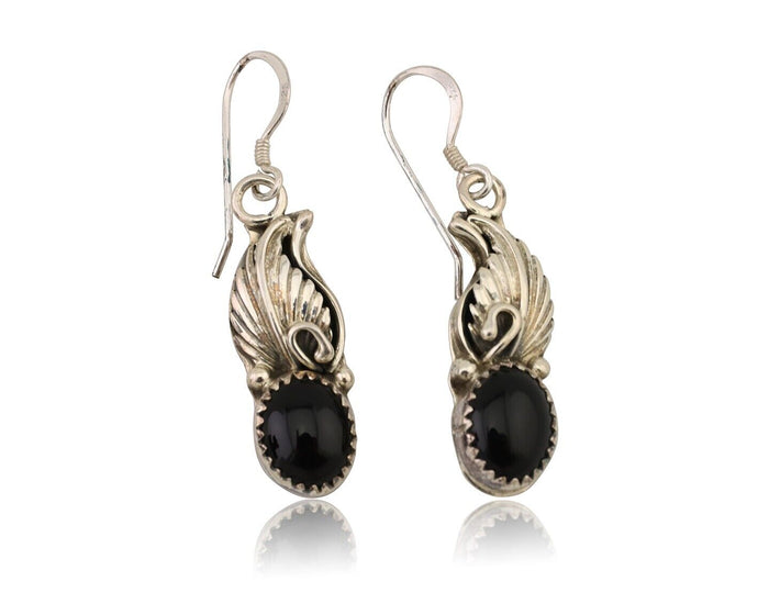 Navajo Dangle Earrings 925 Silver Black Onyx Native American Artist C.80's