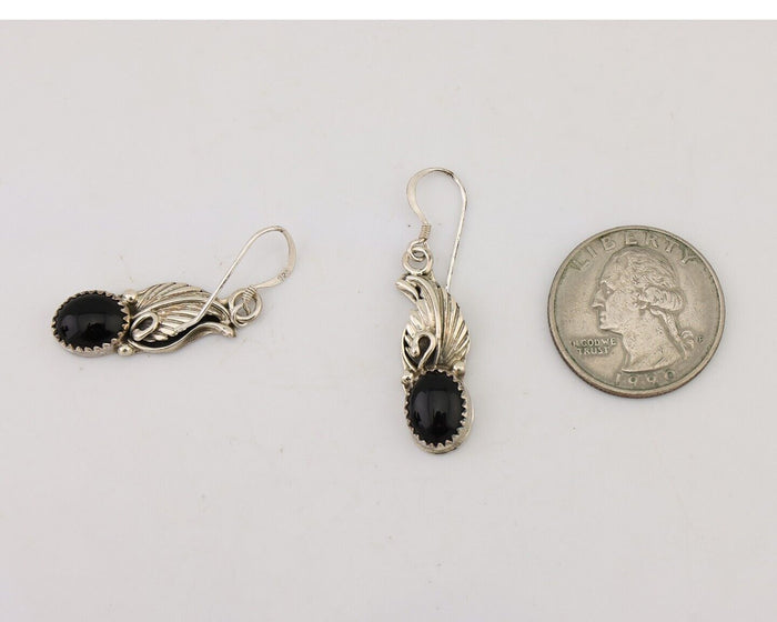 Navajo Dangle Earrings 925 Silver Black Onyx Native American Artist C.80's
