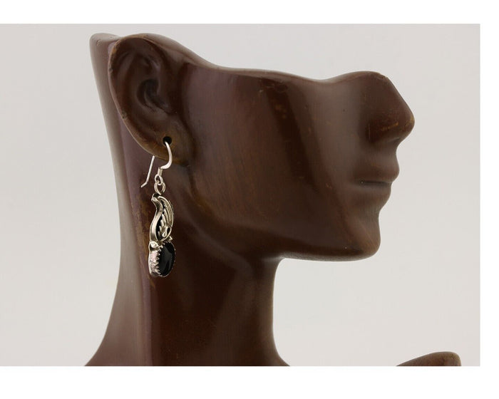 Navajo Dangle Earrings 925 Silver Black Onyx Native American Artist C.80's