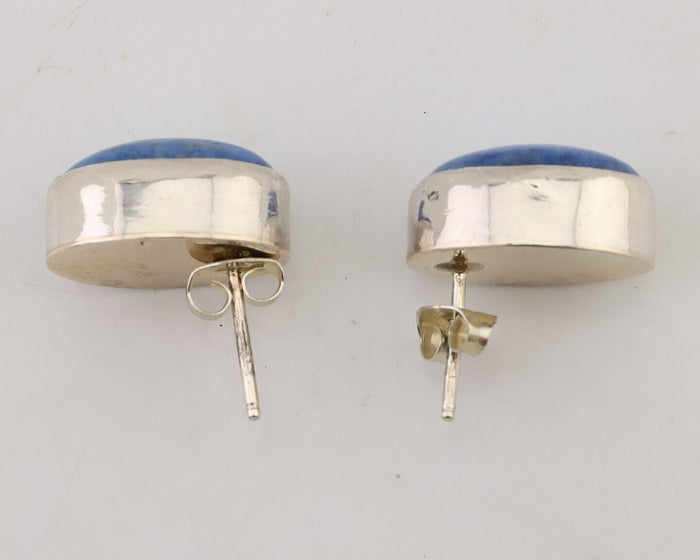 Navajo Dangle Earrings 925 Silver Denim Lapis Native American C.80's