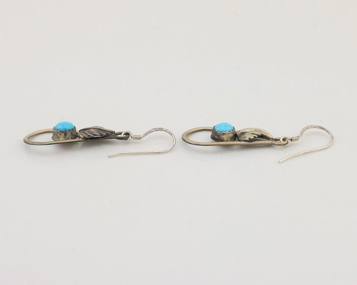Navajo Dangle Earrings 925 Silver Sleeping B Turquoise Native Artist C.80's