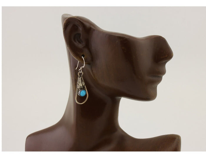 Navajo Dangle Earrings 925 Silver Sleeping B Turquoise Native Artist C.80's