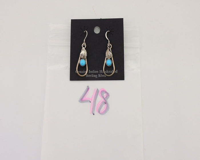 Navajo Dangle Earrings 925 Silver Sleeping B Turquoise Native Artist C.80's