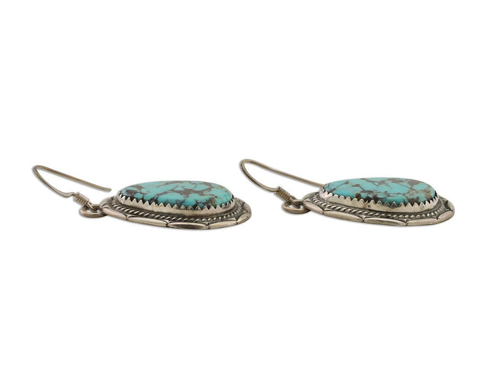 Navajo Dangle Earrings 925 Silver Whole Blue Turquoise Signed Begay C.80's