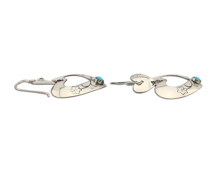 Navajo Dangle Heart Earrings Handmade 925 Silver Blue Turquoise Native Artist 80