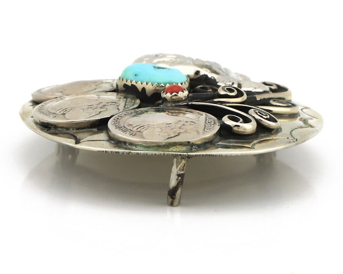 Navajo Eagle Belt Buckle Nickle Silver Gemstone Handmade Native American C.80's