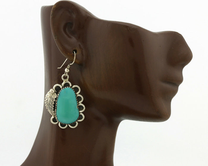 Navajo Earrings .925 Silver Kingman Turquoise Native American Artist C.80's