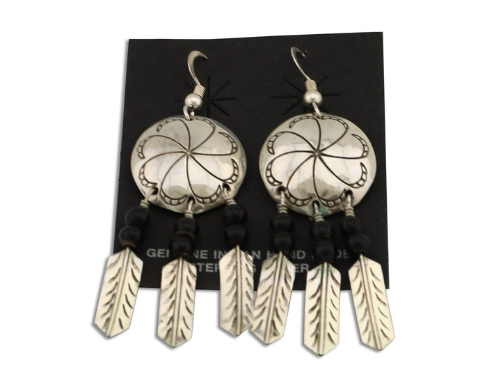 Navajo Earrings 925 Silver Natural Black Onyx Artist Signed T C.80's