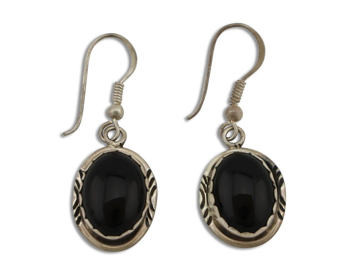 Navajo Earrings 925 Silver Natural Black Onyx Artist Signed T C.80's