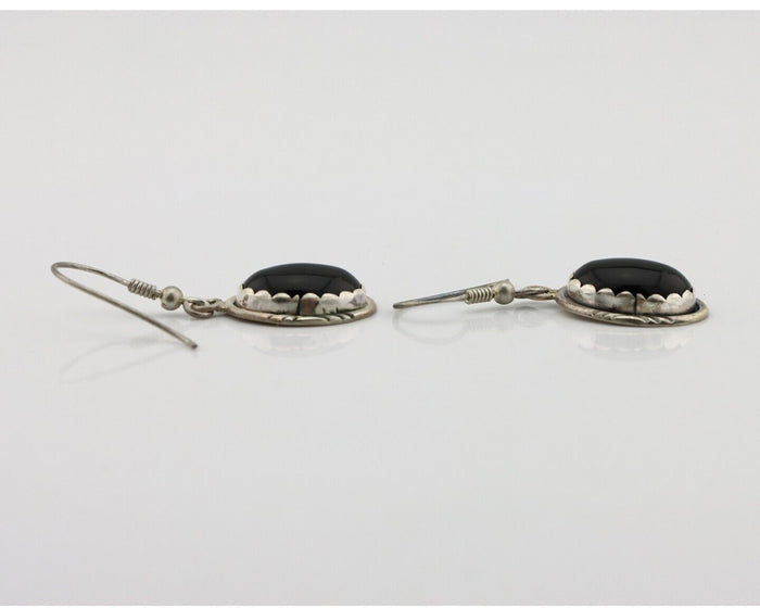 Navajo Earrings 925 Silver Natural Black Onyx Artist Signed T C.80's