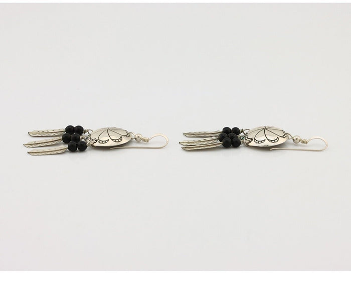 Navajo Earrings 925 Silver Natural Black Onyx Artist Signed T C.80's