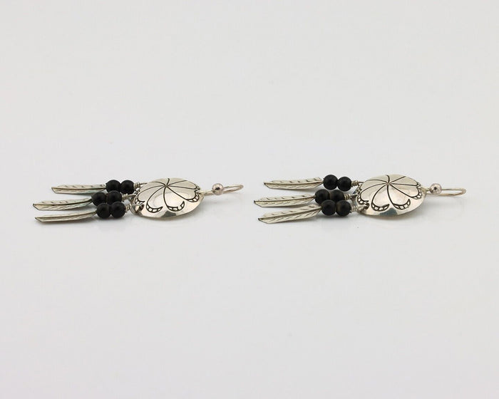 Navajo Earrings 925 Silver Natural Black Onyx Artist Signed T C.80's