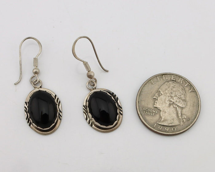 Navajo Earrings 925 Silver Natural Black Onyx Artist Signed T C.80's