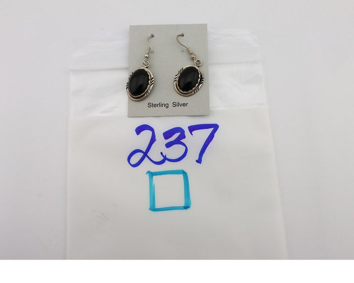 Navajo Earrings 925 Silver Natural Black Onyx Artist Signed T C.80's
