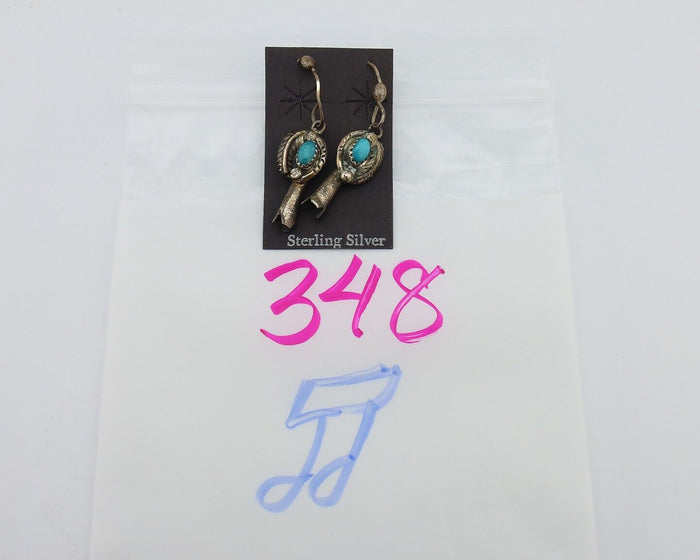 Navajo Earrings 925 Silver Natural Blue Artist Signed Turquoise P HALE C.80's
