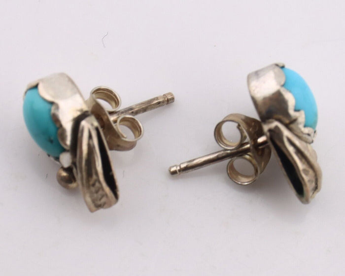 Navajo Earrings 925 Silver Natural Blue Turquoise Native American Artist C.90's