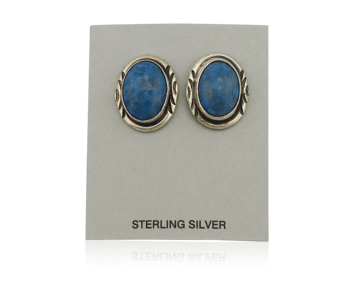 Navajo Earrings 925 Silver Natural Denim Lapis Native American Earrings C.80's