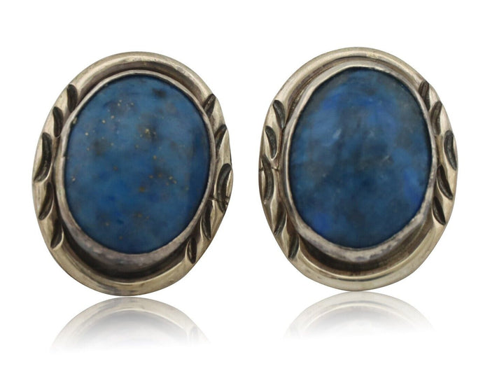 Navajo Earrings 925 Silver Natural Denim Lapis Native American Earrings C.80's