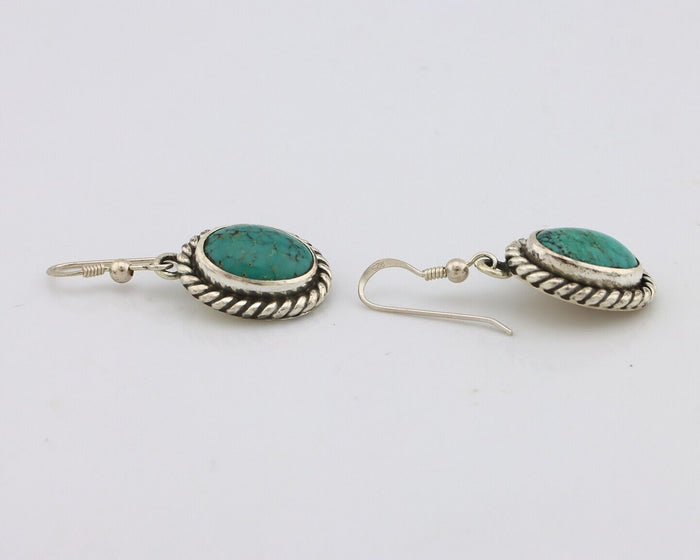 Navajo Earrings 925 Silver Natural Green Turquoise Native Artist C.80s
