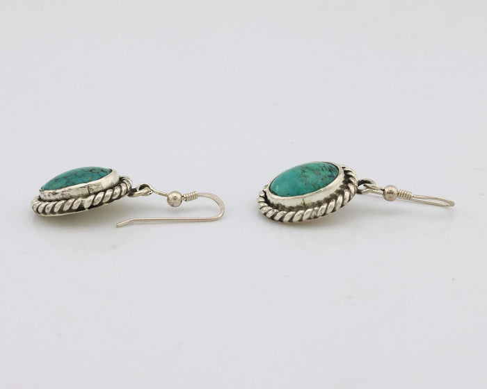 Navajo Earrings 925 Silver Natural Green Turquoise Native Artist C.80s