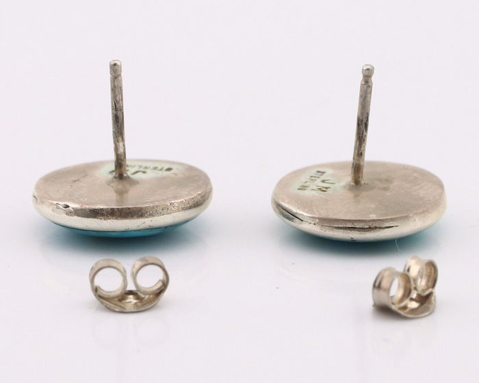 Navajo Earrings 925 Silver Natural Kingman Turquoise Artist Signed JM C.90's