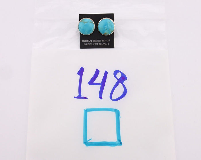 Navajo Earrings 925 Silver Natural Kingman Turquoise Artist Signed JM C.90's