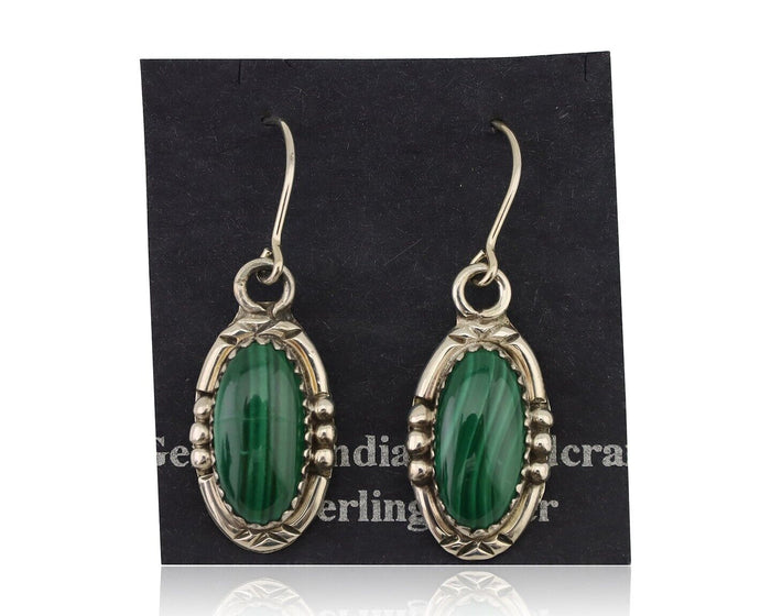 Navajo Earrings 925 Silver Natural Malachite Native American Artist C.80's