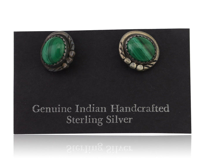 Navajo Earrings 925 Silver Natural Malachite Native American Artist C.80's