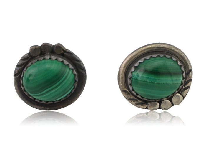Navajo Earrings 925 Silver Natural Malachite Native American Artist C.80's