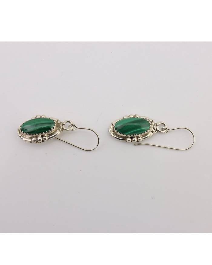 Navajo Earrings 925 Silver Natural Malachite Native American Artist C.80s