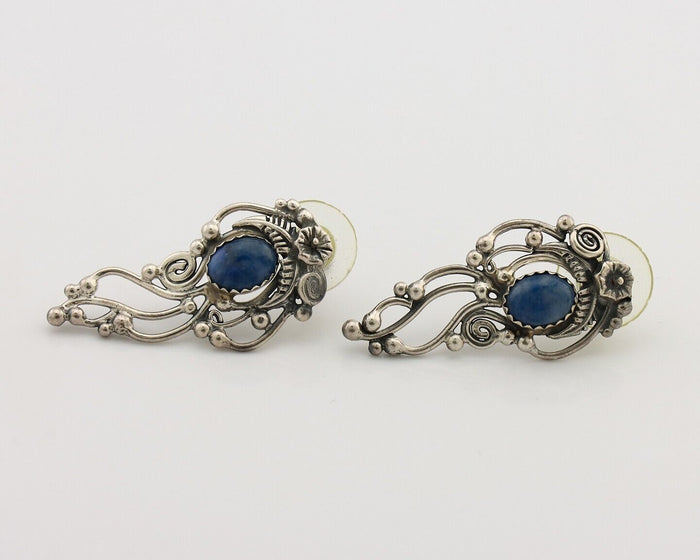 Navajo Earrings 925 Silver Natural Mined Denim Lapis Native American Artist C80s