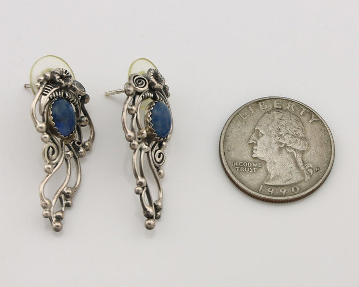 Navajo Earrings 925 Silver Natural Mined Denim Lapis Native American Artist C80s