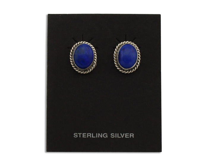 Navajo Earrings 925 Silver Natural Mined Lapis Native American Artist C80s