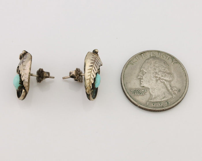 Navajo Earrings 925 Silver Natural Turquoise Native American Artist C.80's