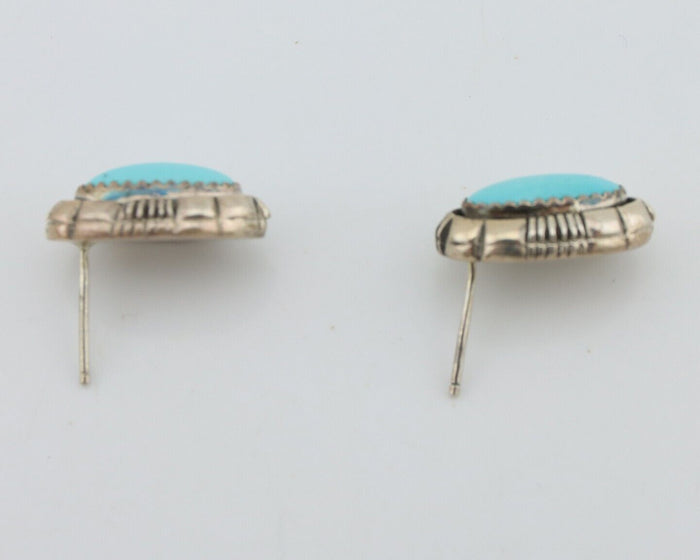 Navajo Earrings 925 Silver Sleeping Beauty Turquoise Larry Yazzie C.80's