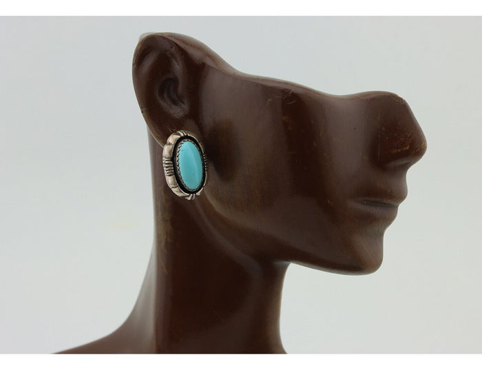 Navajo Earrings 925 Silver Sleeping Beauty Turquoise Larry Yazzie C.80's