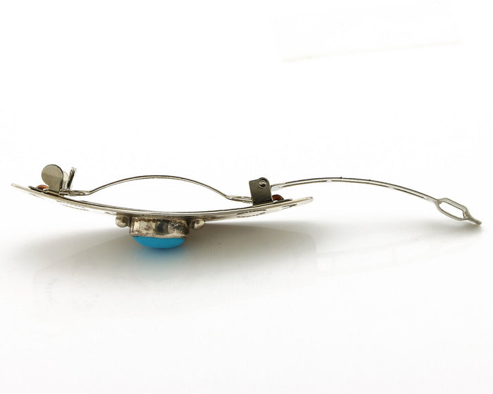 Navajo Hair Clip Barrette 925 Silver Blue Turquoise Native American Artist C.80s