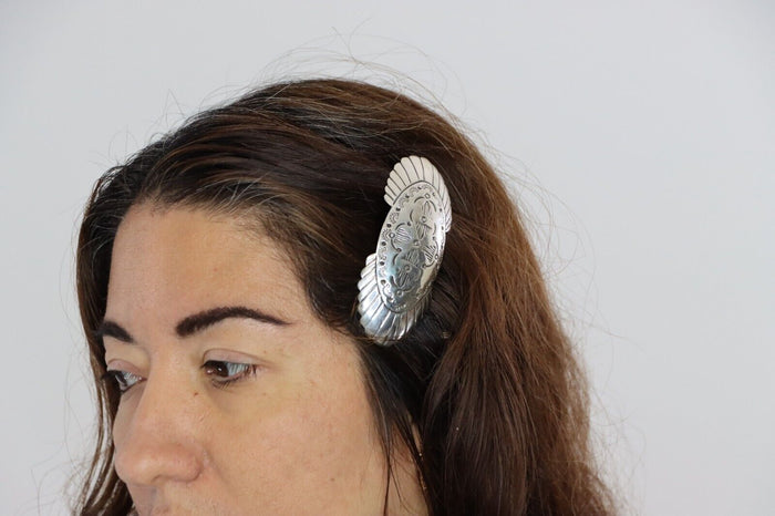 Navajo Hair Clip Barrette .925 Silver Hand Stamped Artist C Montoya C80s