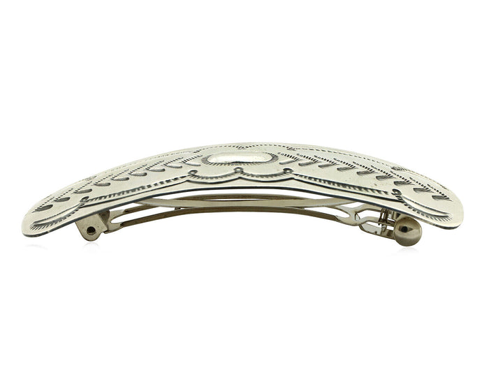 Navajo Hair Clip Barrette .925 Silver Hand Stamped Artist Signed Harold Tom C80s