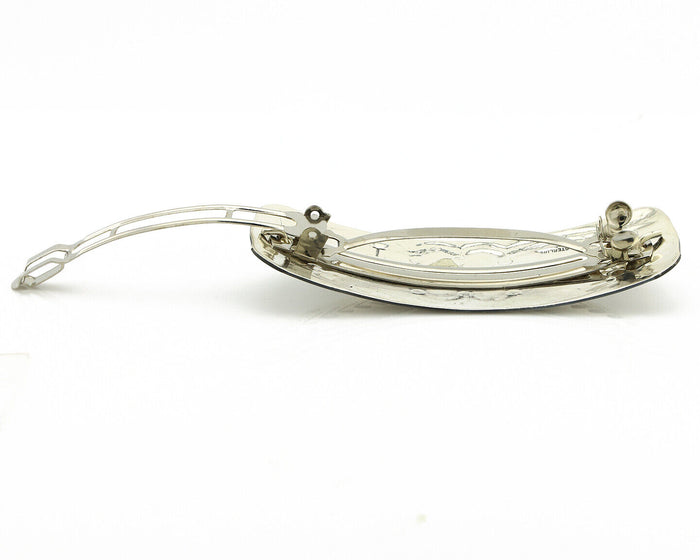 Navajo Hair Clip Barrette .925 Silver Hand Stamped Artist Signed Harold Tom C80s